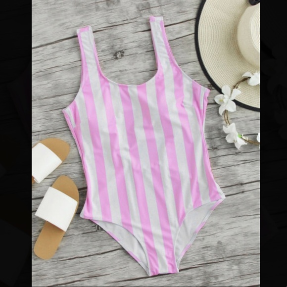 SHEIN Other - Barbie Pink White Striped One Piece Swimsuit L